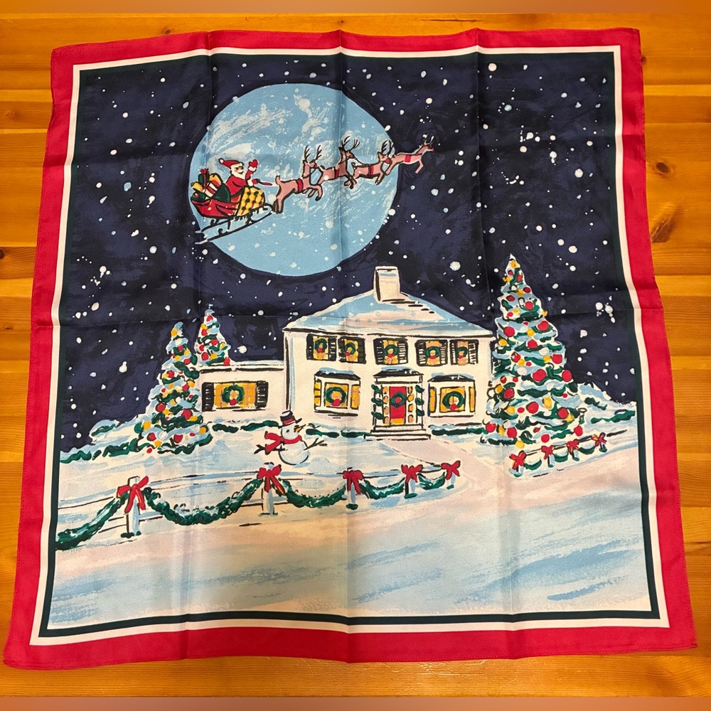 Festive Santa on Sleigh with Reindeer. The Night Before Christmas Holiday Scarf